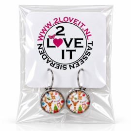 Kerstmix - oorhangers - zilverkleurig met glas cabochon