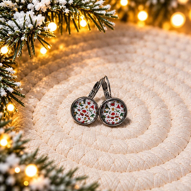 Kerstman & gnooms - oorhangers - zilverkleurig met glas cabochon