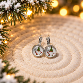 Merry Christmas Gnoom cabochon - oorbellen - zilverkleurig met glas