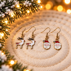 Santa & Fixen - oorbellen set - goud met emaille
