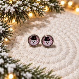 Sneeuwman - oorknopjes - zilverkleurig met glas cabochon