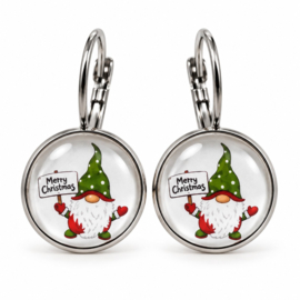 Merry Christmas Gnoom cabochon - oorbellen - zilverkleurig met glas