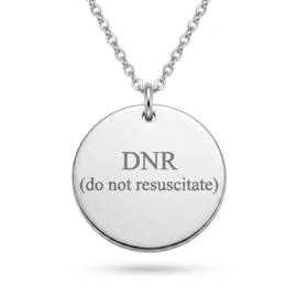 Handgemaakte unisex ketting dnr do not resuscitate rond plaatje zilverkleurig rvs – 50 cm