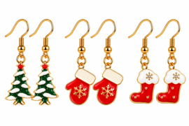 Cozy Christmas - oorbellen set - goud met emaille