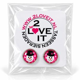 Creepy Sneeuwpop - oorknopjes - zilverkleurig met glas cabochon