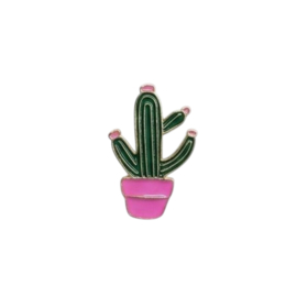 Cactus Joy - broche - goud met roze en groen emaille