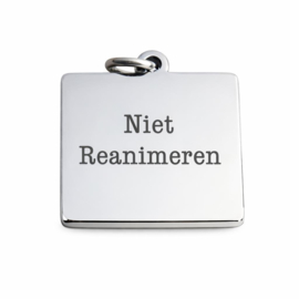 Niet reanimeren penning hanger vierkant zilverkleurig rvs