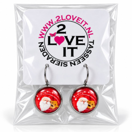 Kerstman en rendier - oorhangers - zilverkleurig met glas cabochon