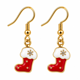 Kerstsok goud - oorbellen - geëmailleerd rood met wit