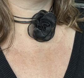 Choker dames zwart bloem - polyester