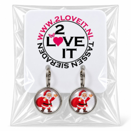 Claus - oorhangers - zilverkleurig met glas cabochon
