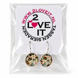 Kerstpret - oorhangers - zilverkleurig met glas cabochon