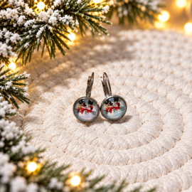 Sneeuwpopjes - oorhangers - zilverkleurig met glas cabochon