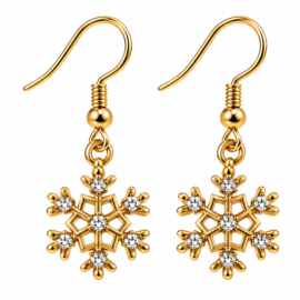 Sneeuwvlok goud - oorbellen - stainless steel met zirkonia