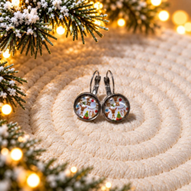 Kerstmix - oorhangers - zilverkleurig met glas cabochon