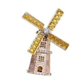 Hollandse Molen - broche  - goud met kristallen