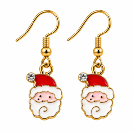 Kerstman goud - oorbellen - geëmailleerd rood met wit