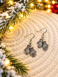 Winter handschoen zilver - oorbellen - zilverkleurig stainless steel