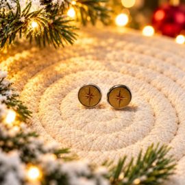 Kerstster - oorbellen - zilver met goud en hout