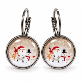 Kerstman & friends - oorhangers - zilverkleurig met glas cabochon