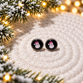 Kerstman - oorknopjes - zilverkleurig met glas cabochon