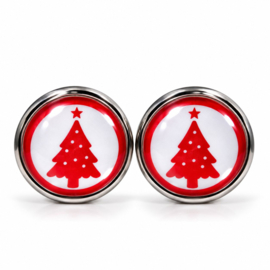 X-Tree - oorknopjes - zilverkleurig met glas cabochon