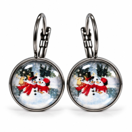 Sneeuwpopjes - oorhangers - zilverkleurig met glas cabochon
