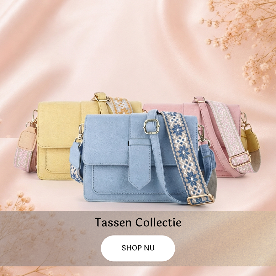 Stijlvolle tassen in pastelkleuren met bewerkte schouderbanden, bekijk de volledige collectie tassen van 2 Love It.