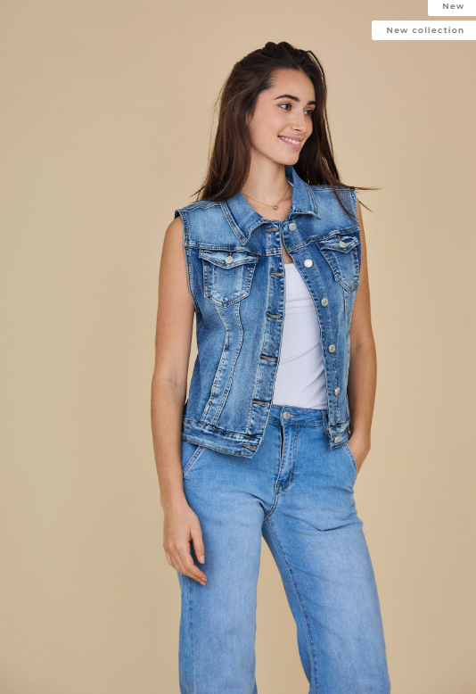 Ana & Lucy - Denim Gilet - Stone Used