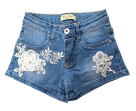 Classy flower denim short blue