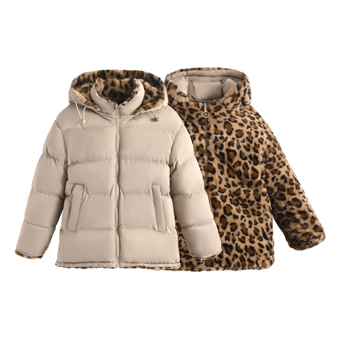 Inside outside leopard winterjas beige