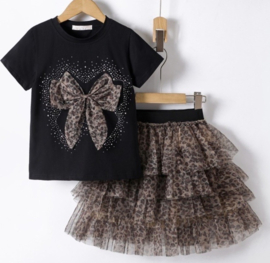 Bow Leopard tule skirt set black