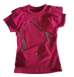 Ruffle top incl tas fuchsia