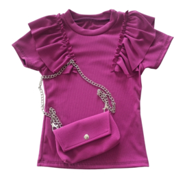 Ruffle top incl tas magenta