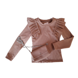 Ruffle longsleeve incl tasje  camel