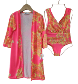 Badpak met kimono pink