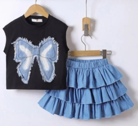 Denim look bow set black