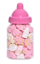 babyflesje gevuld met baby schuimpjes