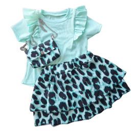 Set summervibe Leopard skirt mint