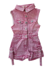 Pink denim jumpsuit