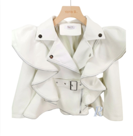 Leatherlook ruffle coat white