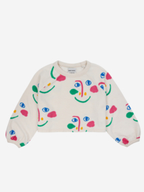 +BOBO CHOSES_Smiling Mask all over raglan sleeves cropped sweatshirt