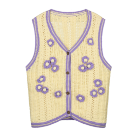 DAILY BRAT_Knitted flower vest ivory lilac