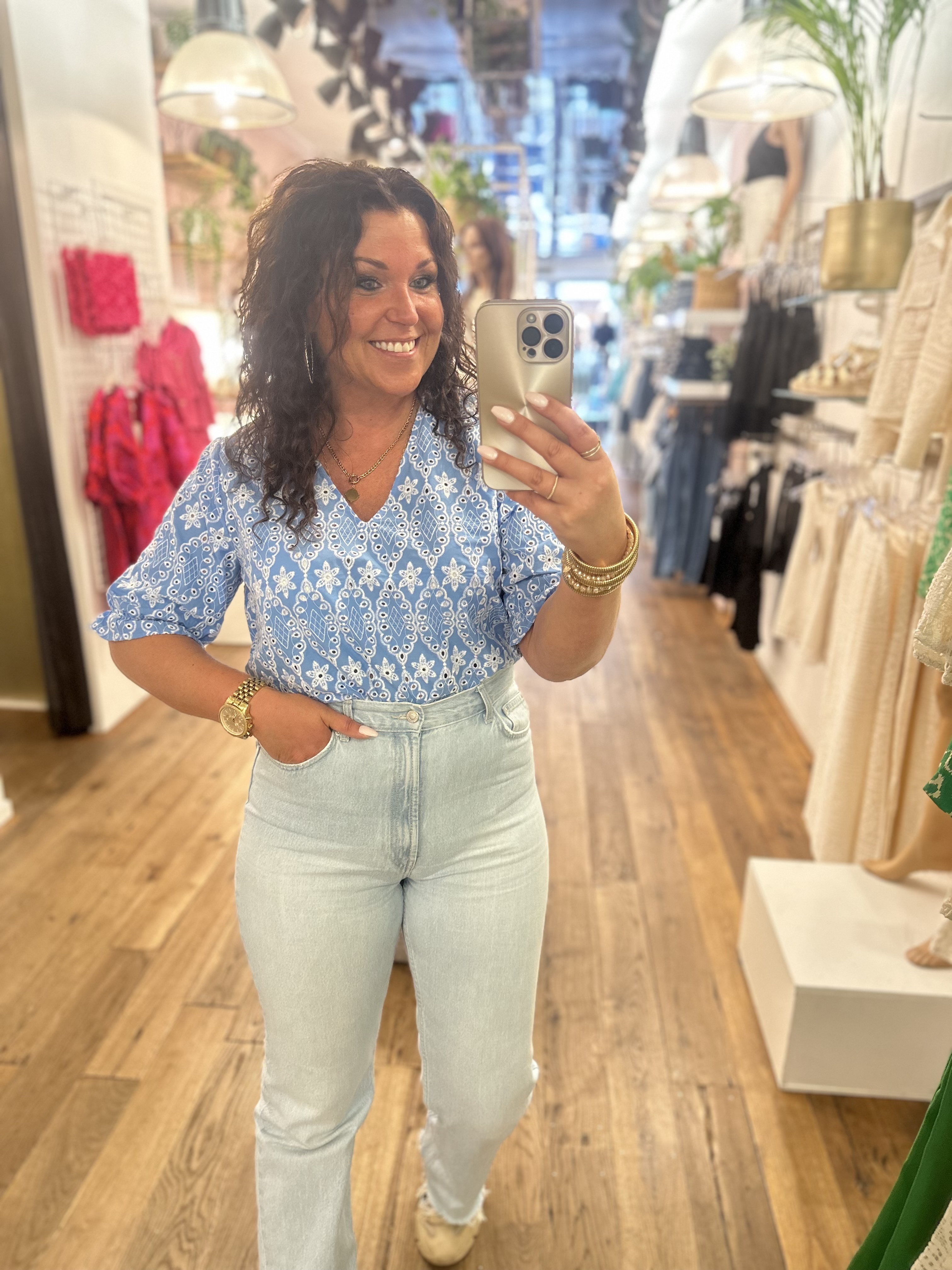 Broderie top Molly - Blauw