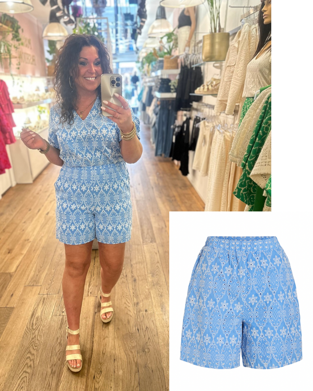 Broderie short Molly - Blauw