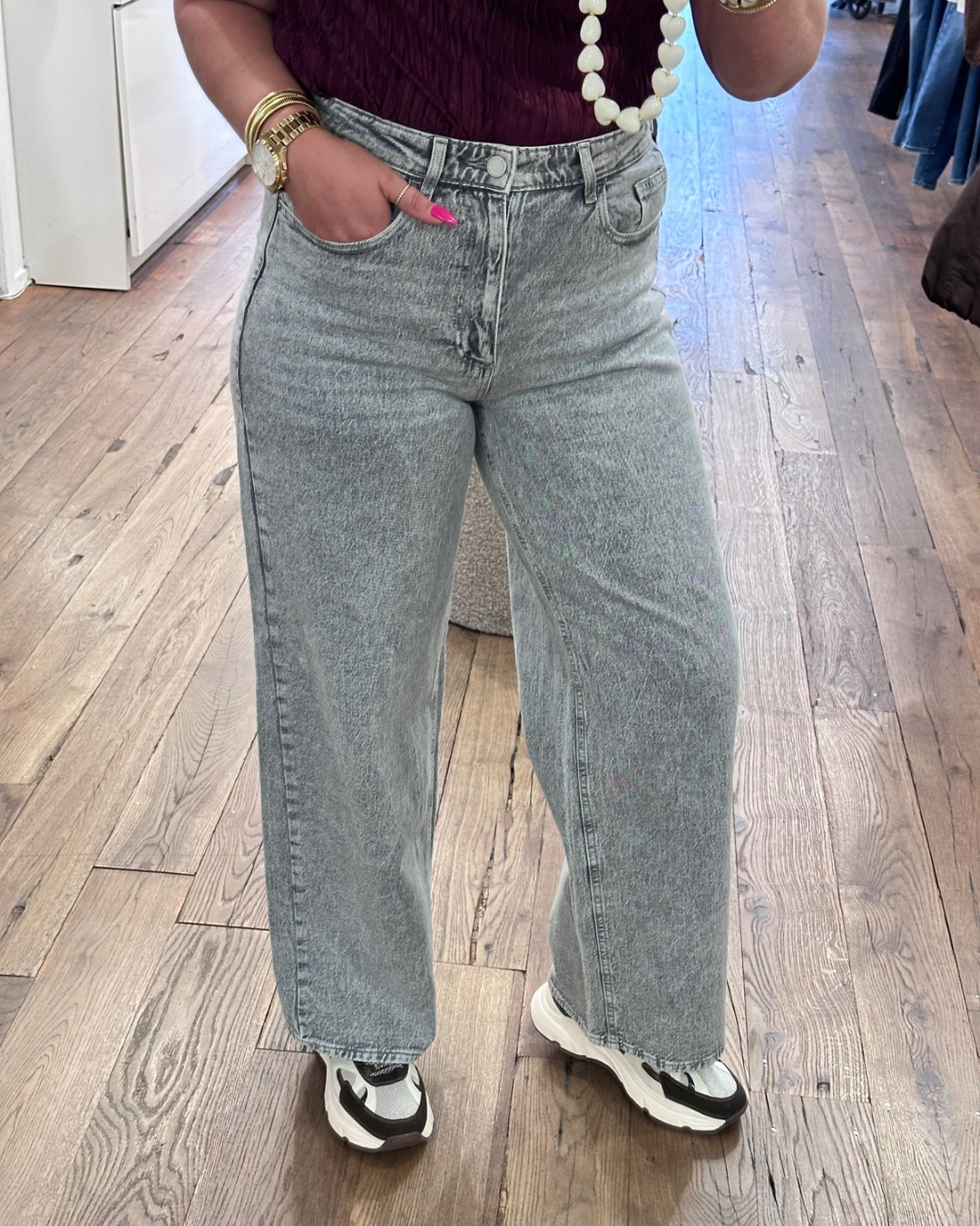 Freya hw wide fit jeans - Grijs