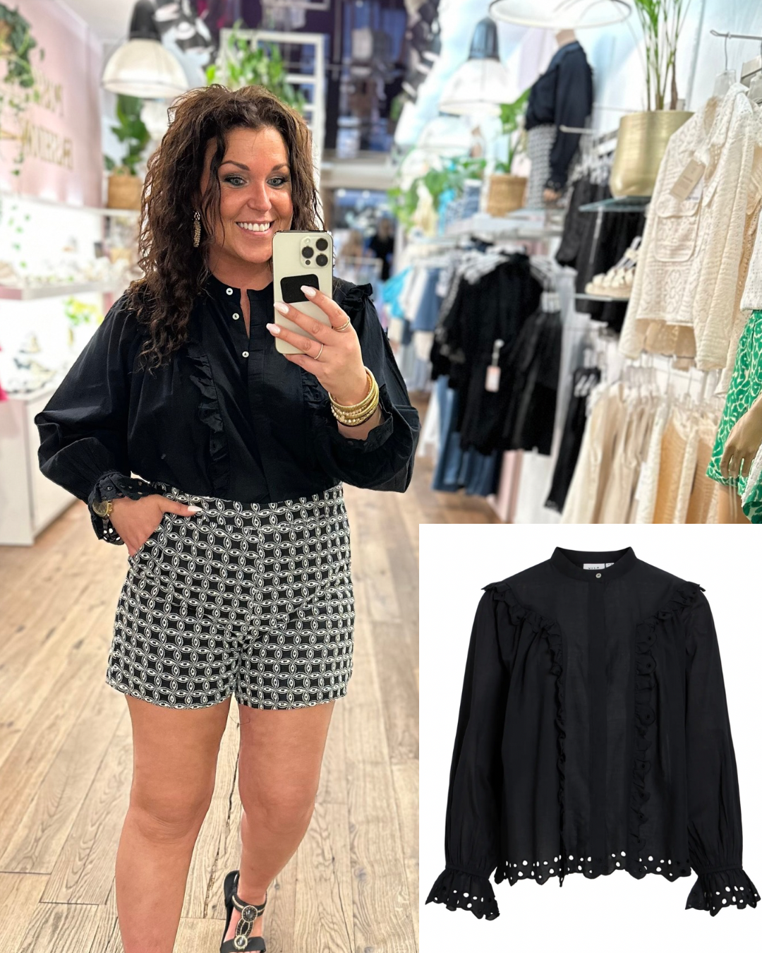 Blouse katoen Anglassi - Zwart