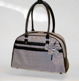 Shopper tas zwart wit met bloem met steen van glas