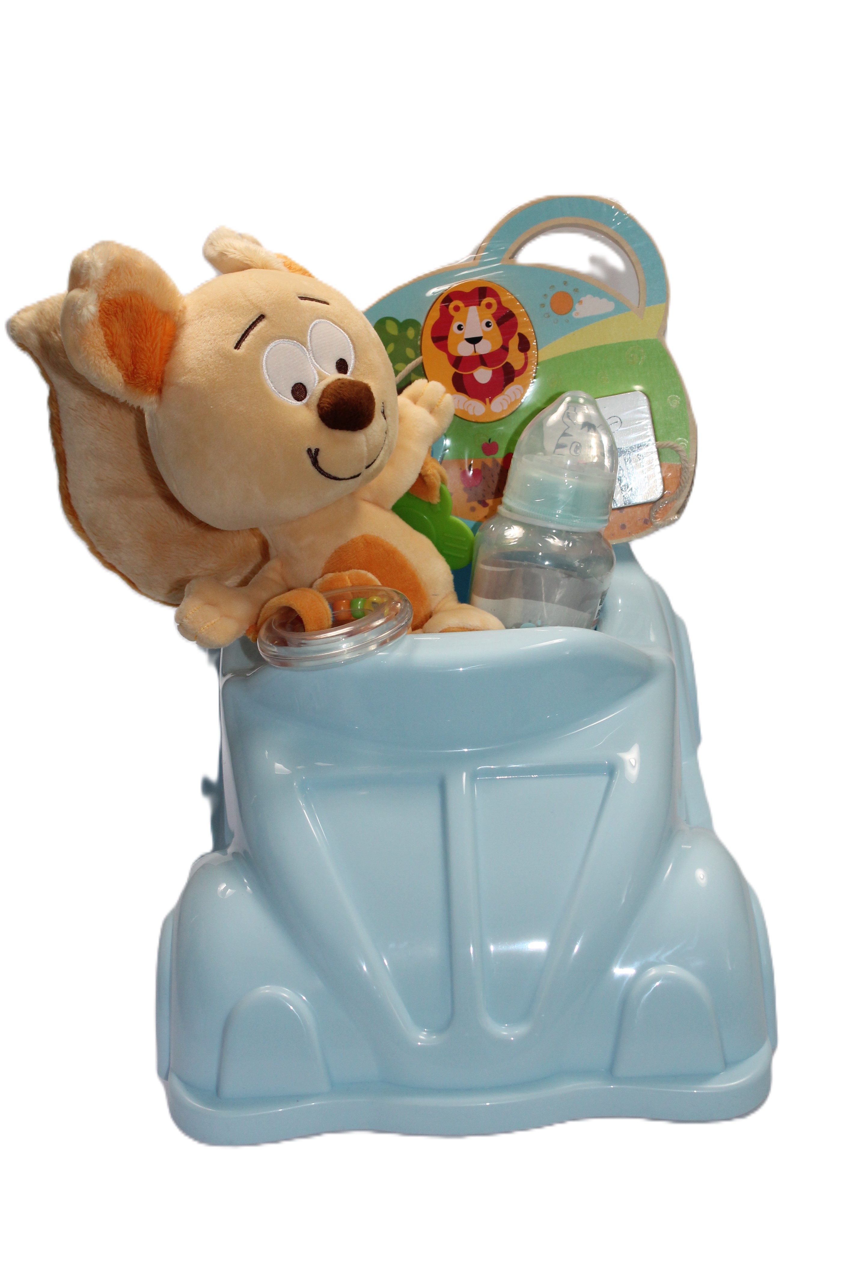 Babycadeau lichtblauw in Volkswagen kever