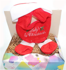 Baby's 1e kerst slab, mutsje en wantjes in cadeaudoosje